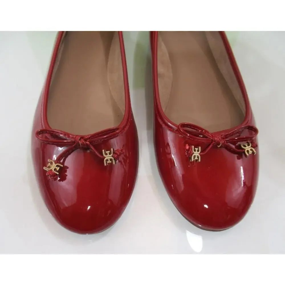 Sam Edelman Felicia Bow Detail Ballet Flat Shoes Lux Red Patent Size 7.5
